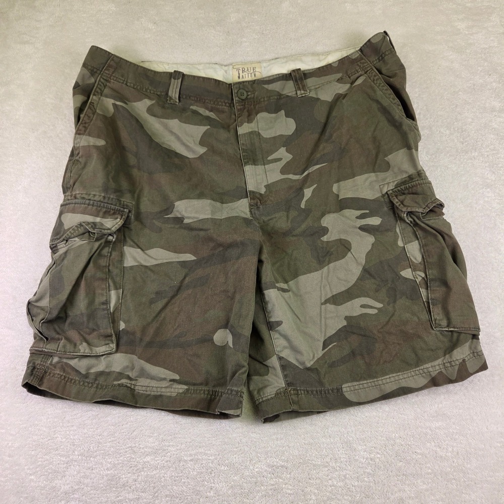 True Nation Mens Camouflage Cargo Shorts Green Brown Camo Size 46 3893